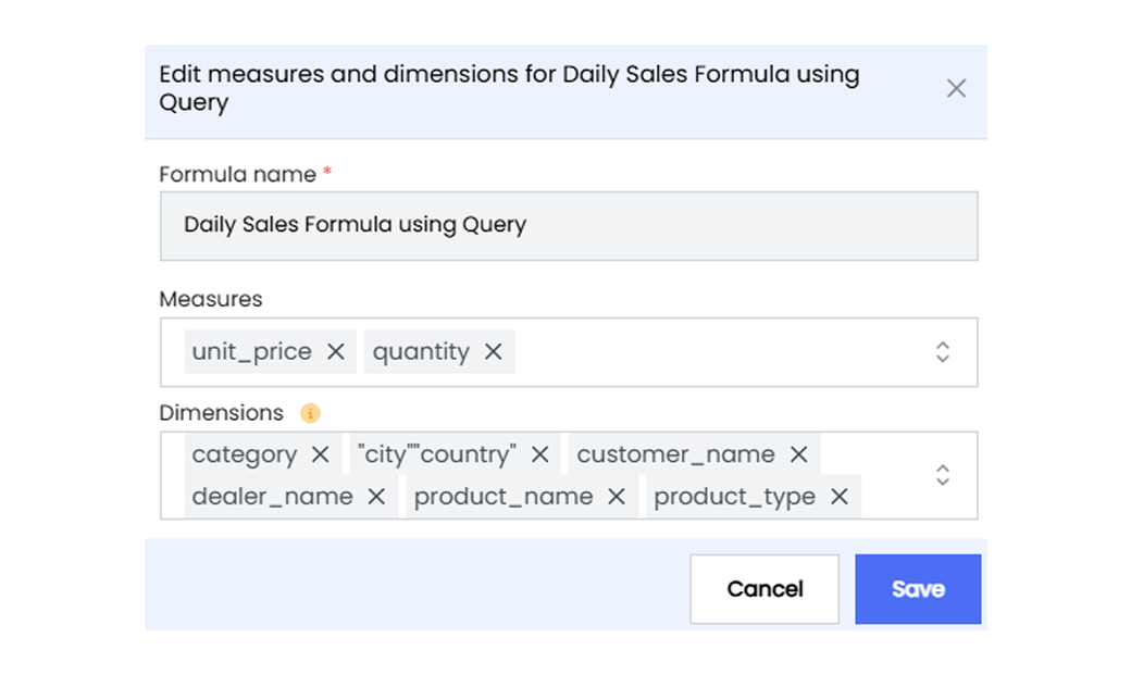 Edit formula measures and dimensions