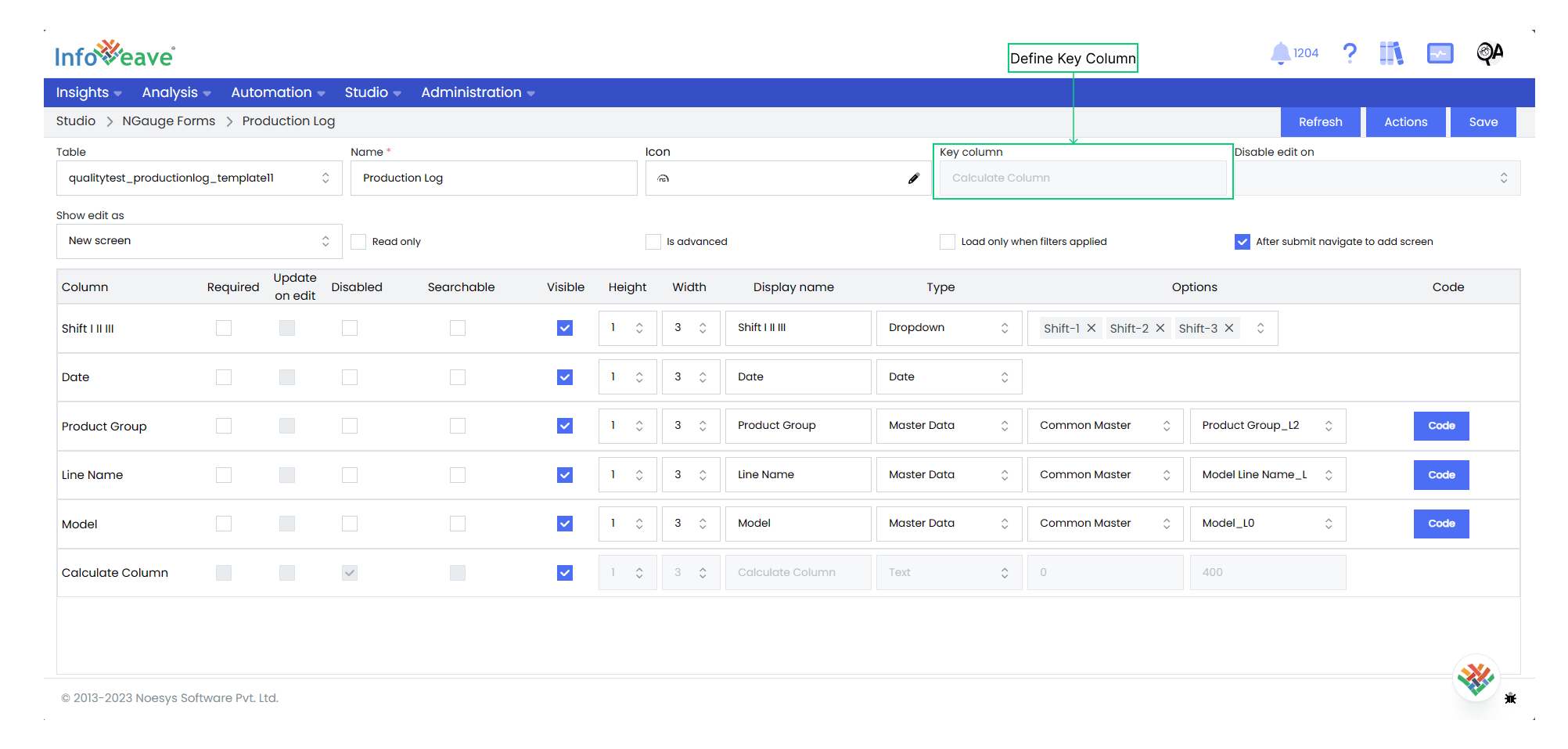 Define Key Column