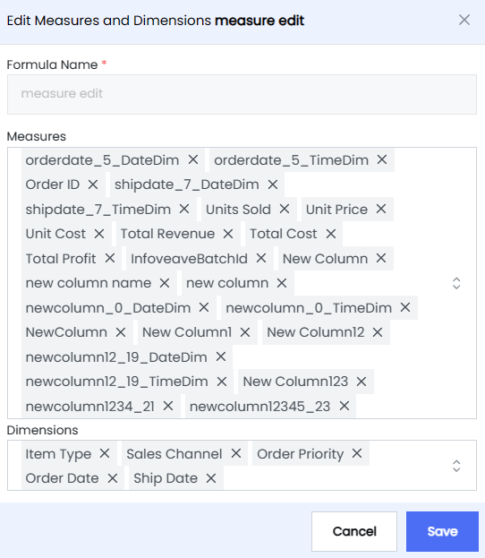 Edit formula measures and dimensions