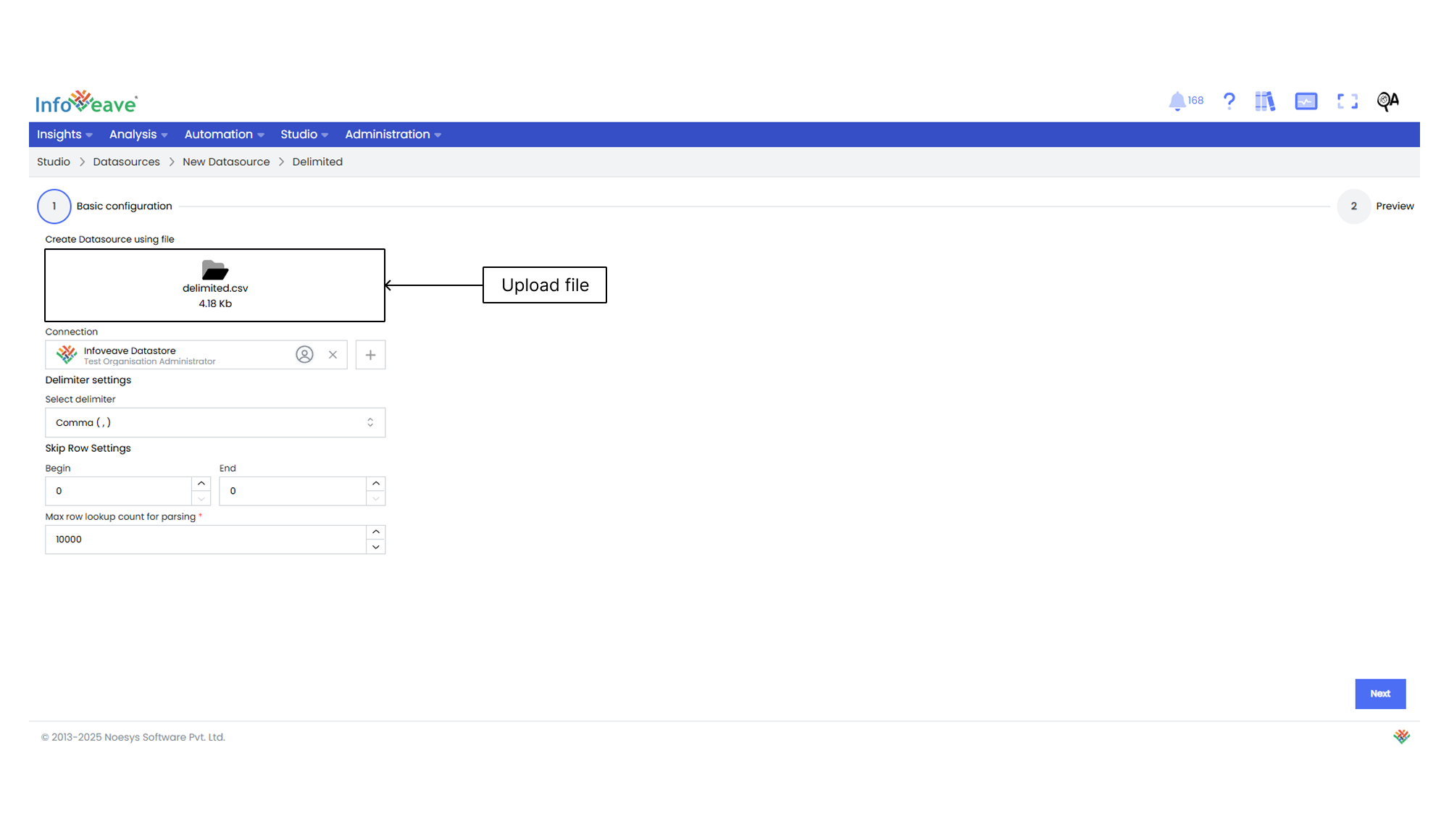 upload delimited file
